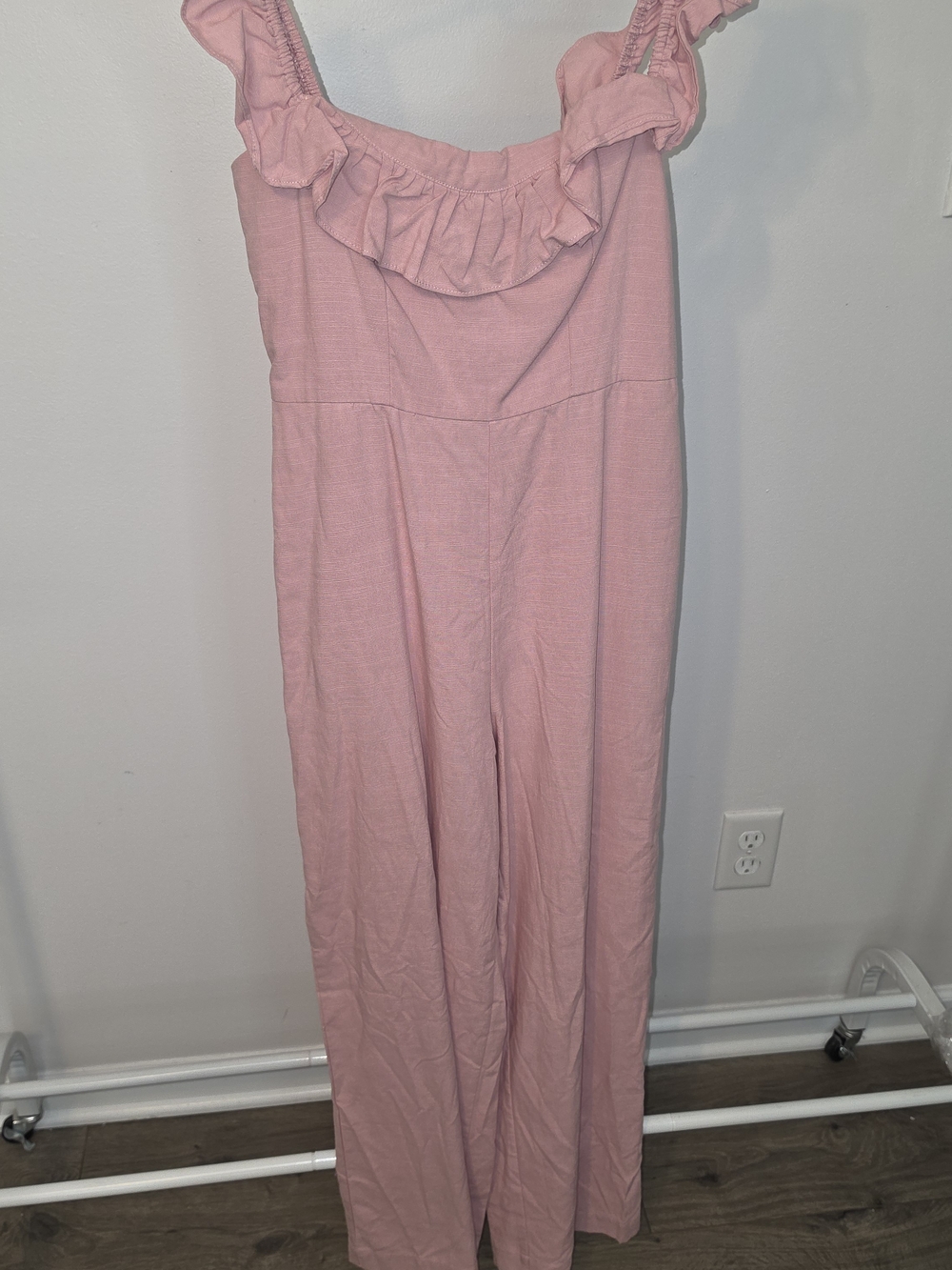 Sleeveless Pink Ruffle-Trim Wide-Leg Jumpsuit
